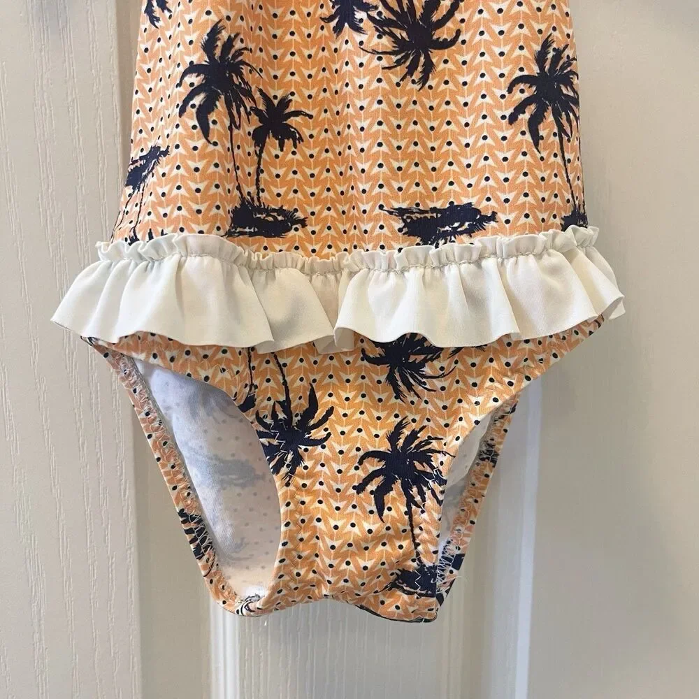 Eberjey Peach Midnight Palm Trees Halter Swimsuit One Piece Girls Size 2 years
